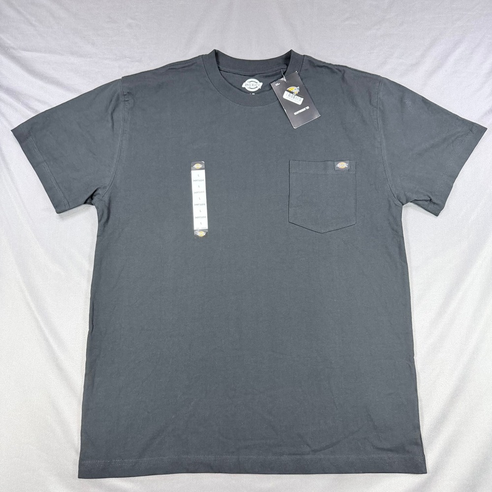 Dickies Mens L Black 100% Cotton Heavyweight Short Sleeve Pocket T-Shirt New Tag